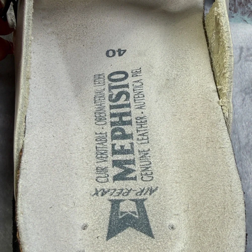 Mephisto Helen Sandals Womens 40 White Leather Cork Footbed Slides 6091572